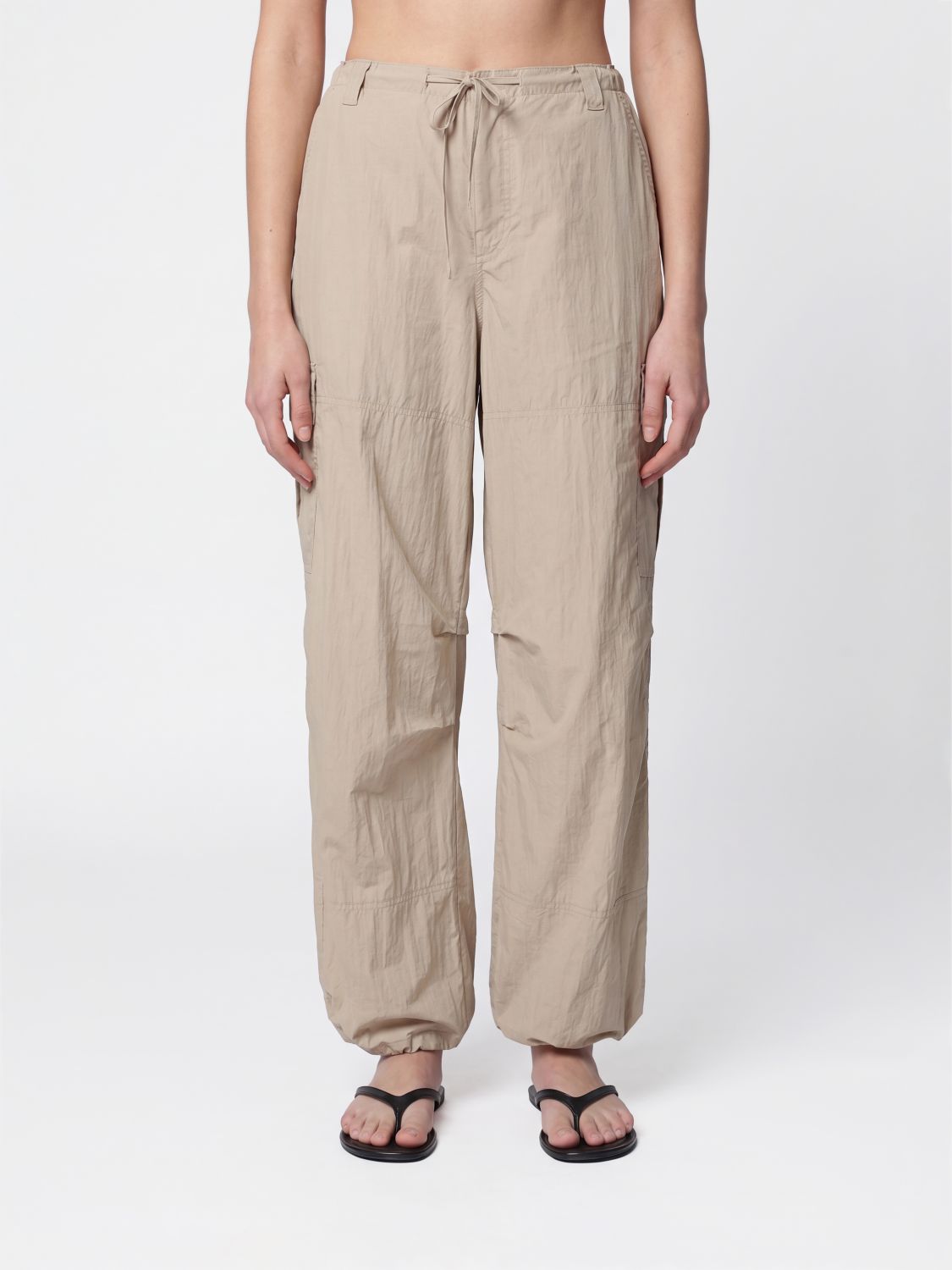DUNST Pantaloni cargo wide leg a vita alta in misto cotone con coulisse