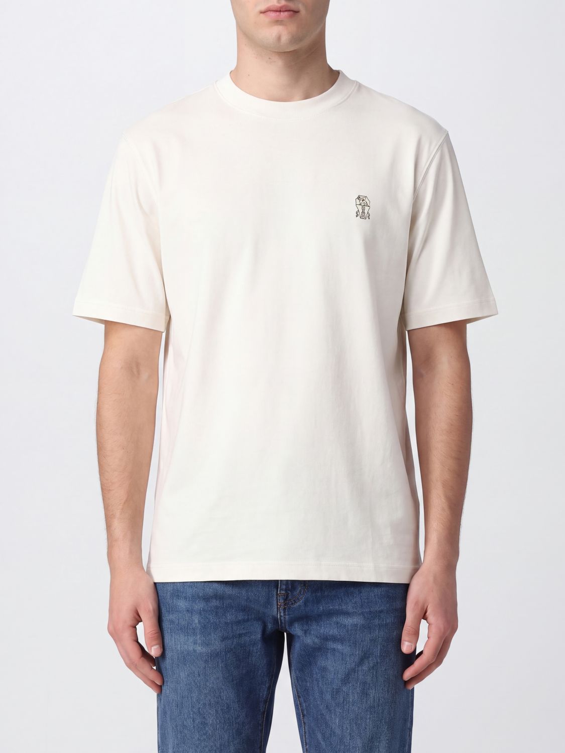 BRUNELLO CUCINELLI Cotton Crew-Neck T-Shirt with Contrast Logo