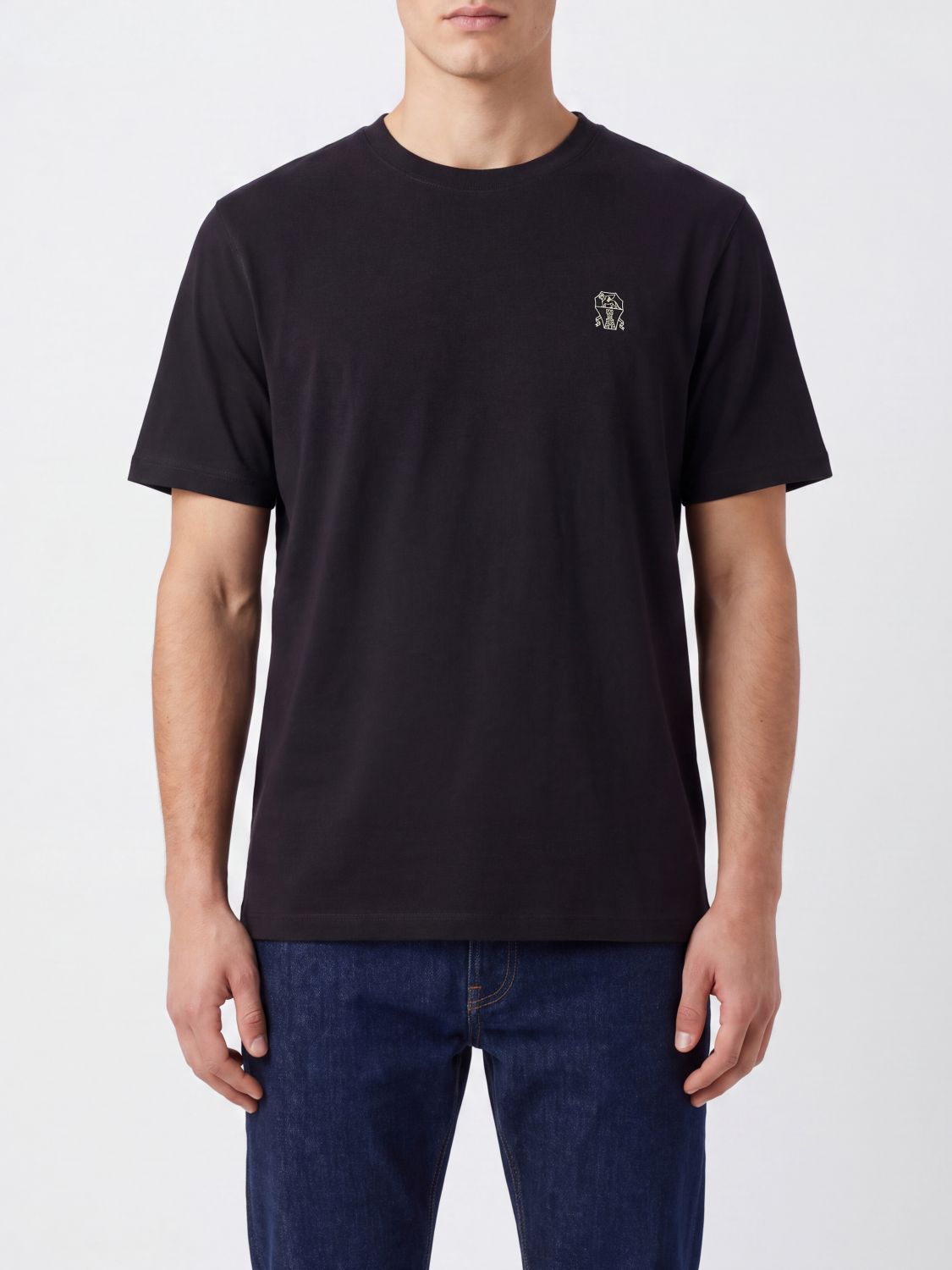 BRUNELLO CUCINELLI Cotton Crew-Neck T-Shirt with Contrast Logo