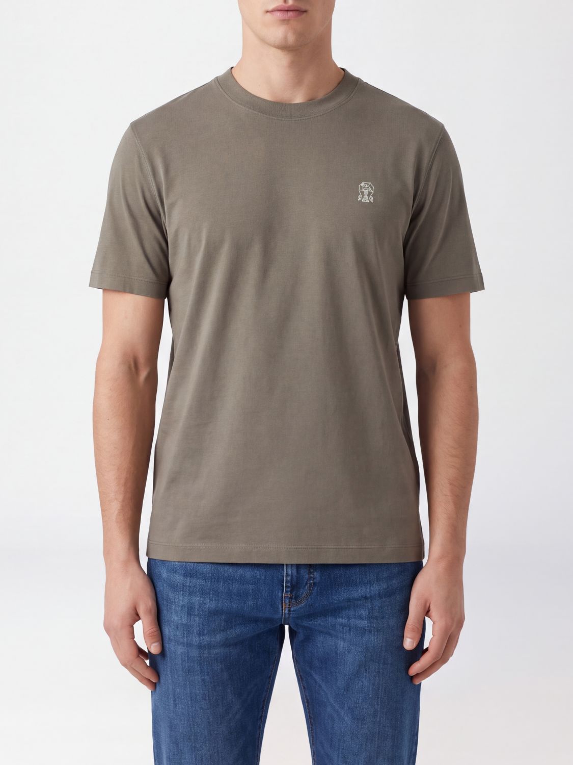 BRUNELLO CUCINELLI Cotton Crew-Neck T-Shirt with Contrast Logo