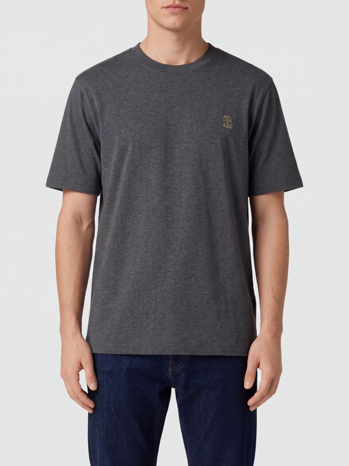 BRUNELLO CUCINELLI Baumwoll-T-Shirt mit Rundhalsausschnitt und Kontrastlogo