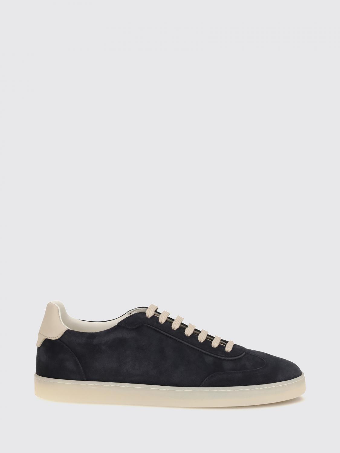 BRUNELLO CUCINELLI Low-Top Suede Calfskin Trainers with Laminated Logo