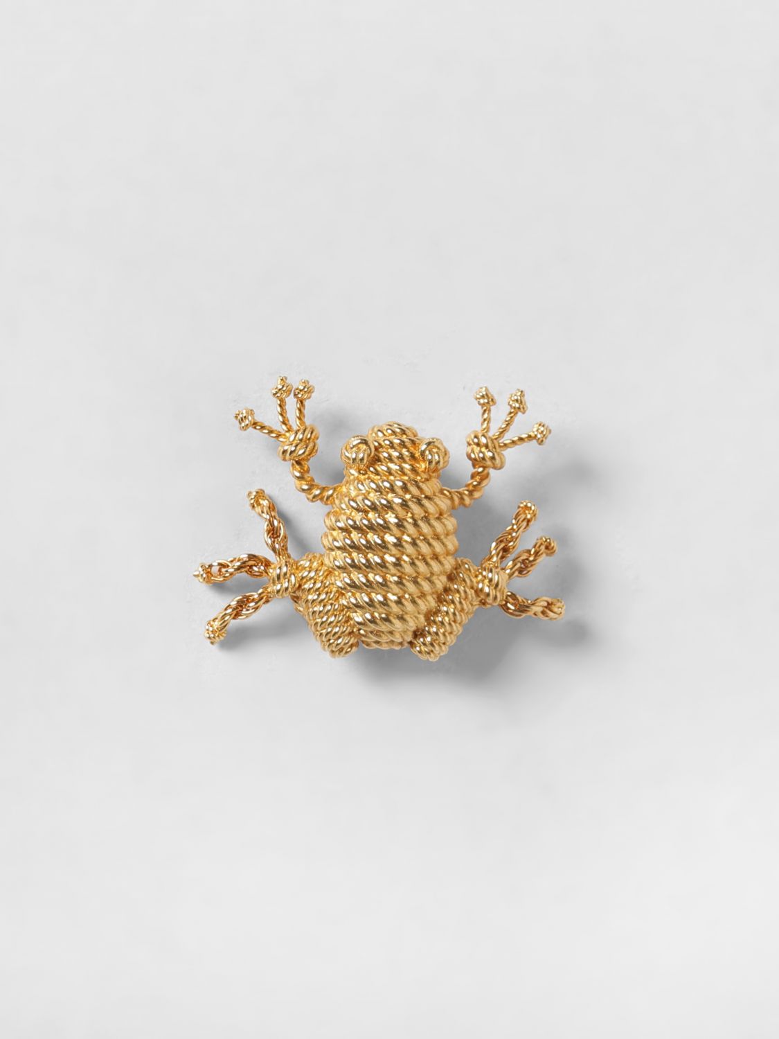 LOEWE Spilla Rana in ottone color oro con logo inciso