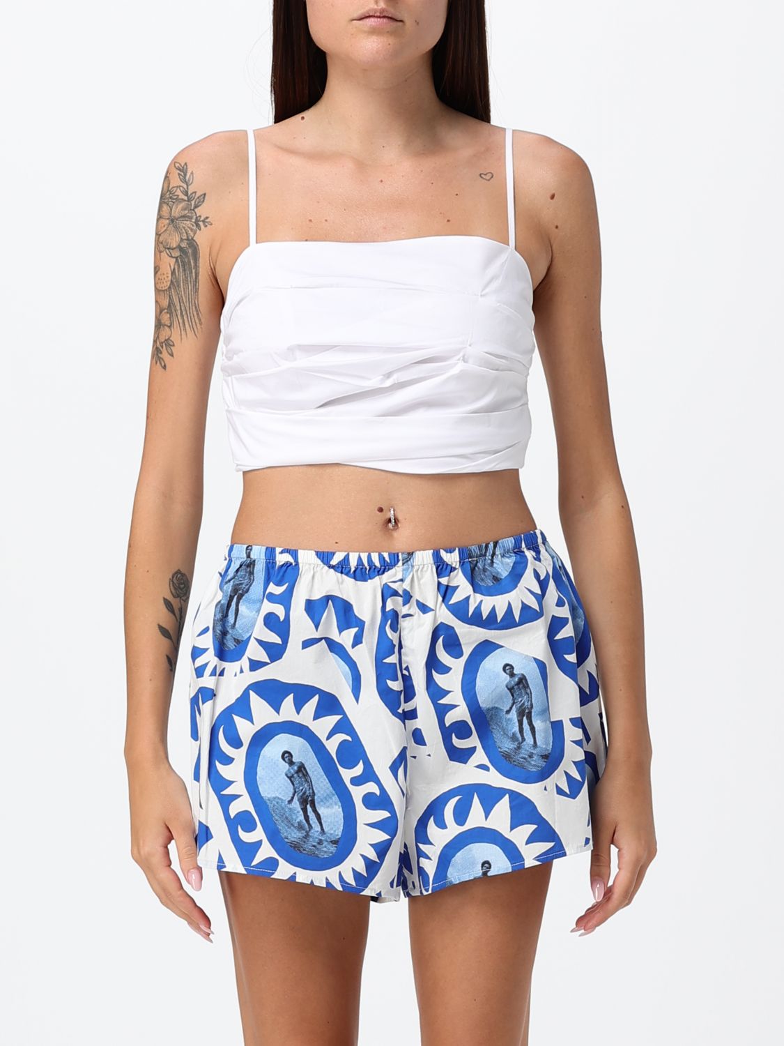 STAUD Cropped Cotton Top with Straight Neckline and Thin Straps