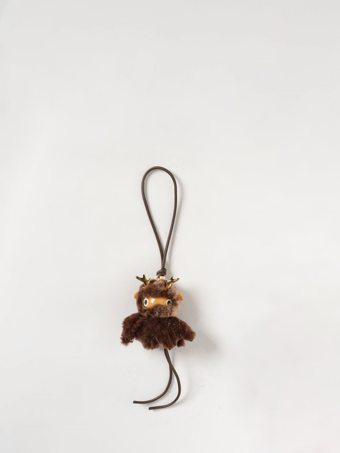 LOEWE Fawnie Asymmetrical Keychain in Shearling and Metal with Embroidery