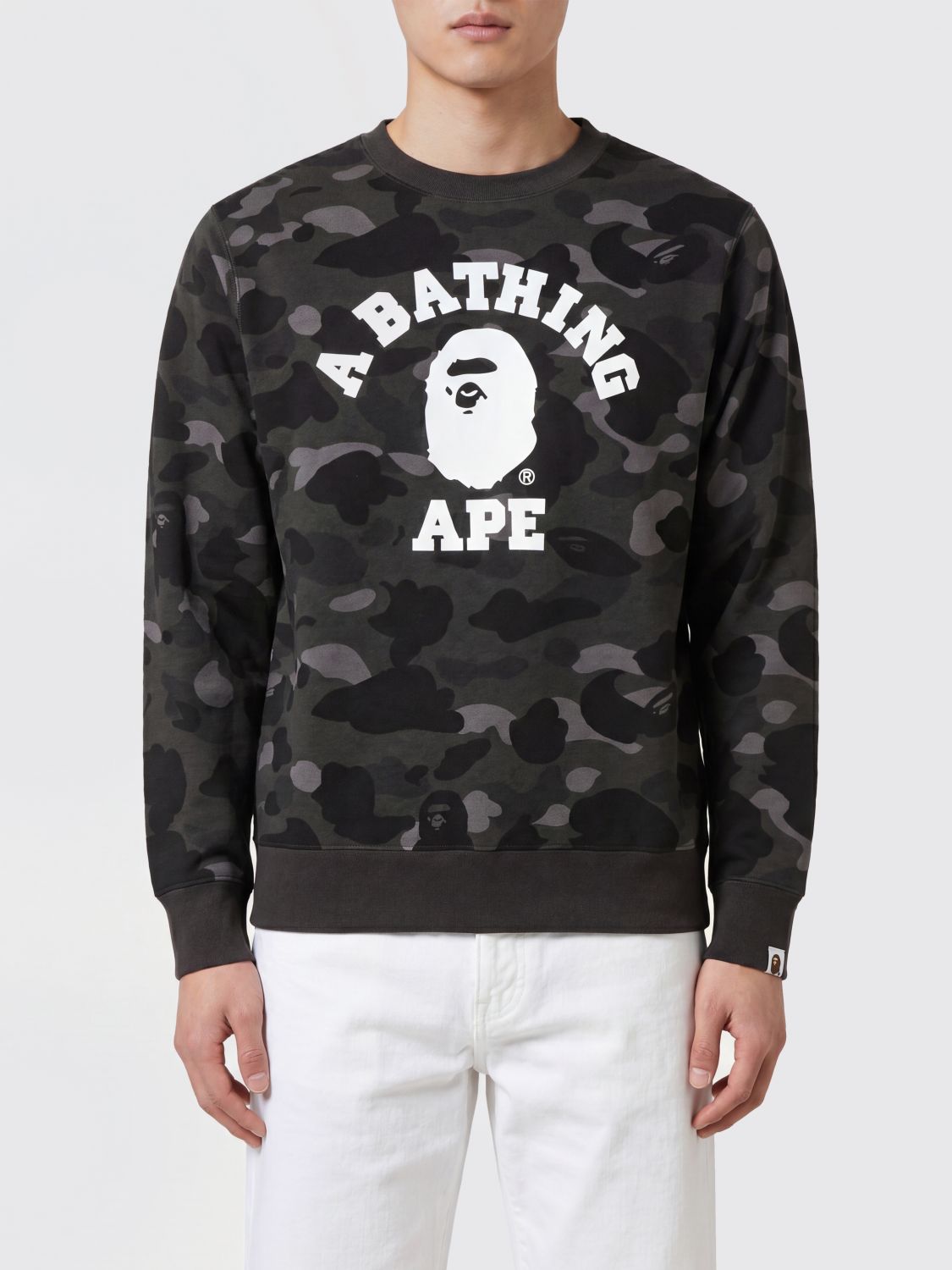 BAPE Slim Fit Camouflage Print Cotton Jumper with Logo