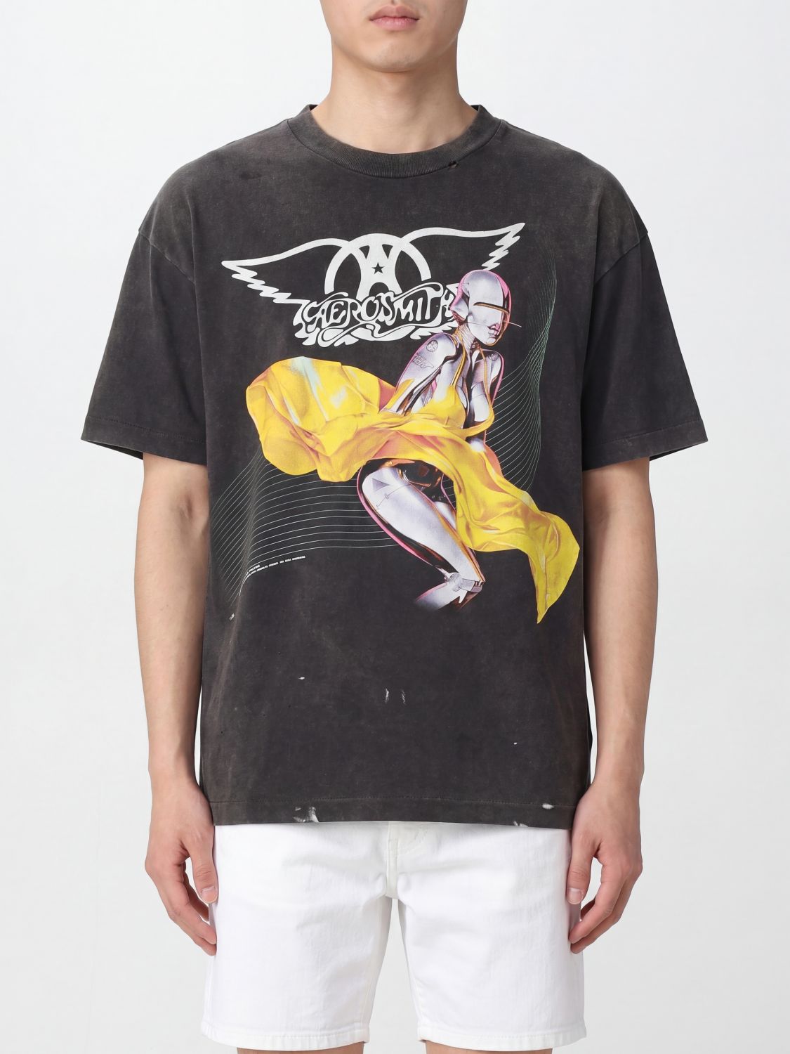 SAINT MXXXXXX T-shirt in cotone con stampa grafica e spalle scese