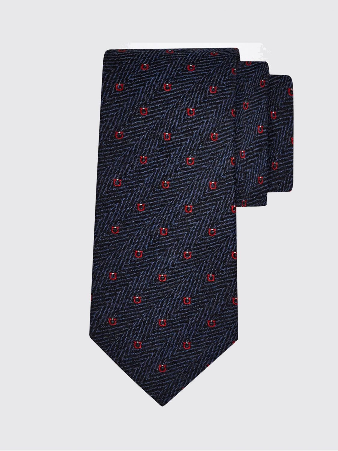 FERRAGAMO Gancini Silk and Wool Tie with Chevron Monogram Pattern
