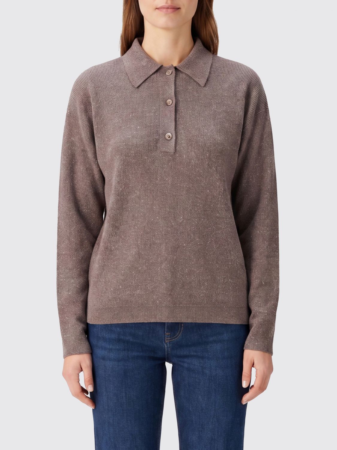 CALVIN KLEIN Long-Sleeved Silk Knit Polo Shirt