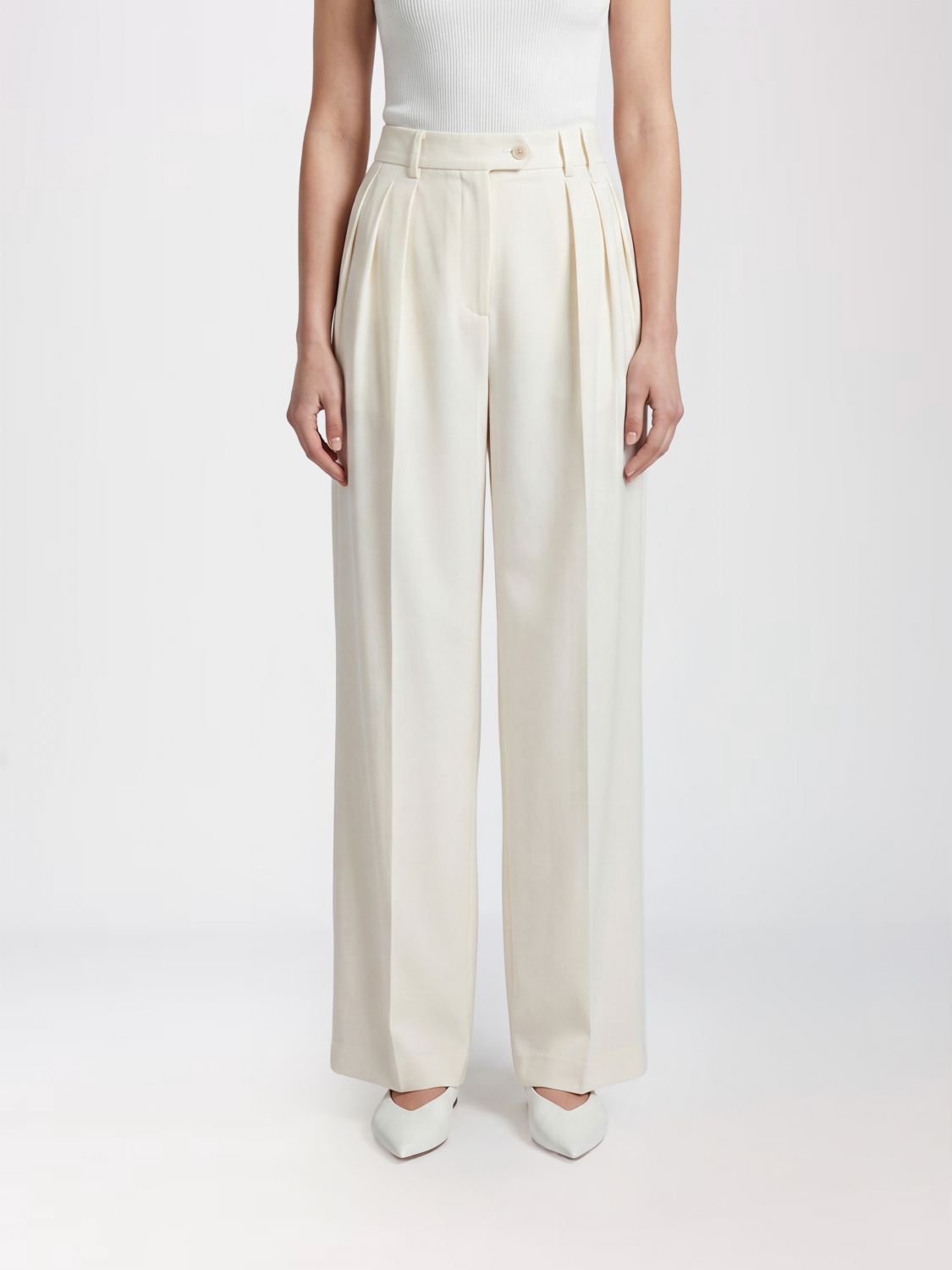CALVIN KLEIN Pantaloni palazzo a vita alta in lana merino