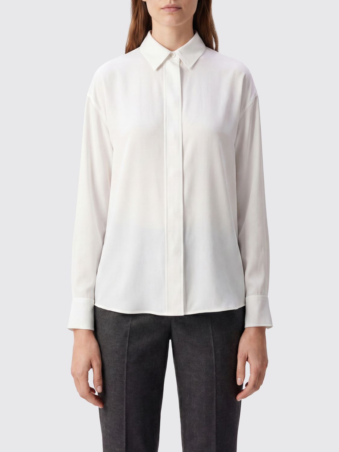 CALVIN KLEIN Silk Shirt with Ruffles and Concealed Placket