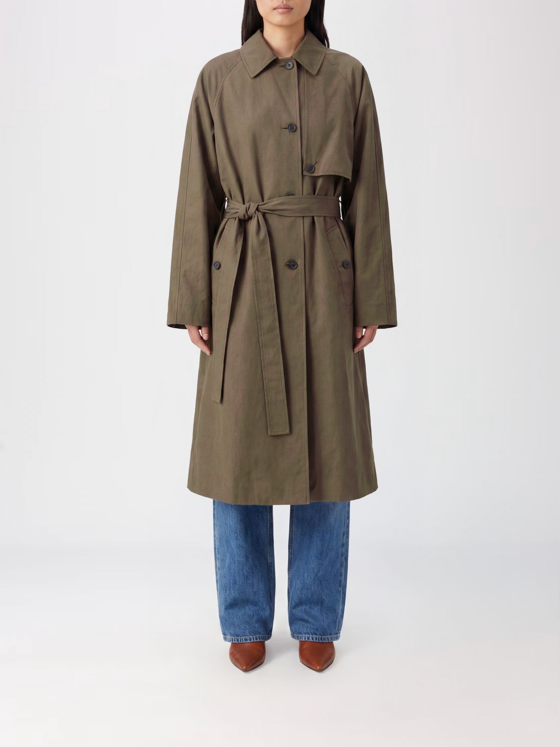 CALVIN KLEIN Long Single-Breasted Cotton Trench Coat with Tie Belt