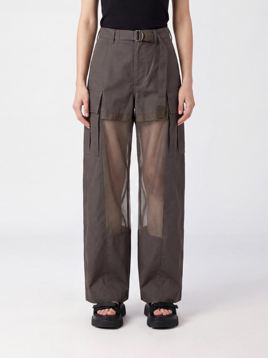 SACAI Wide-Leg Georgette Cargo Trousers with Mid-Rise Waist