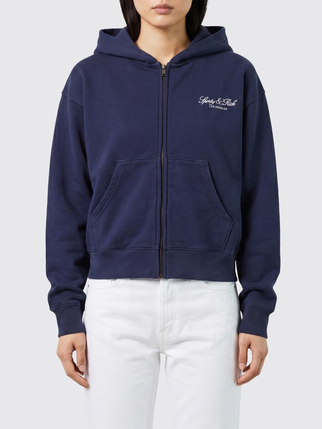SPORTY & RICH Embroidered-Logo Cotton Zip-Up Hoodie