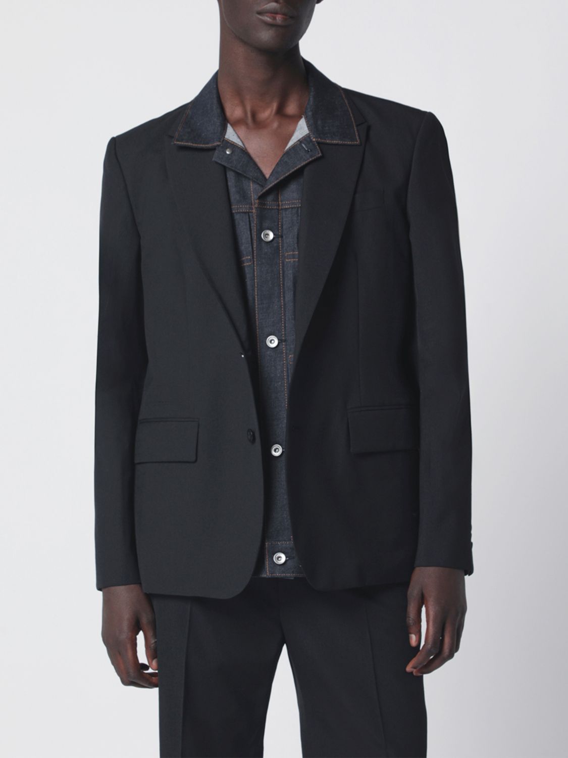 SACAI Cropped Single-Breasted Cotton Blazer with Two-Button Closure