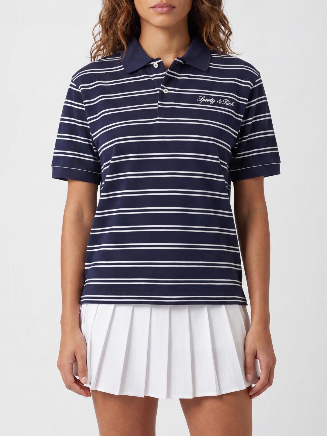 SPORTY & RICH Striped Cotton Polo with Embroidered Contrast Logo