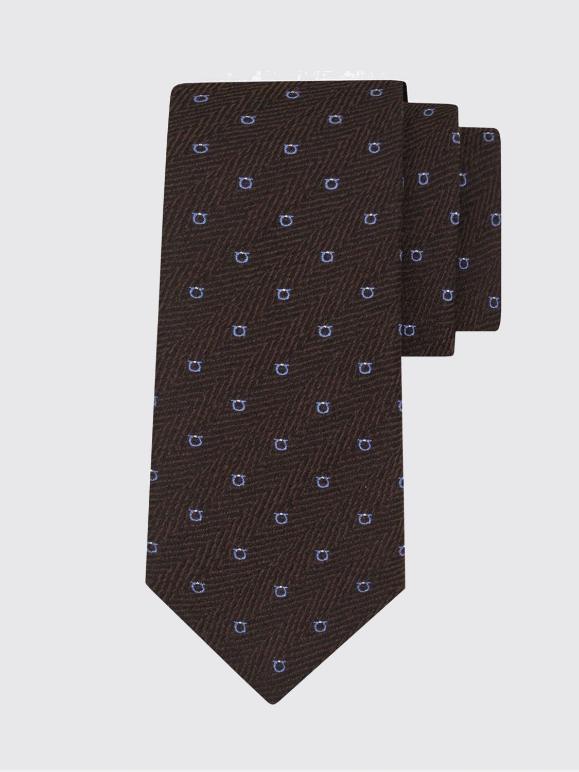 FERRAGAMO Gancini Silk and Wool Tie with Chevron Monogram Pattern