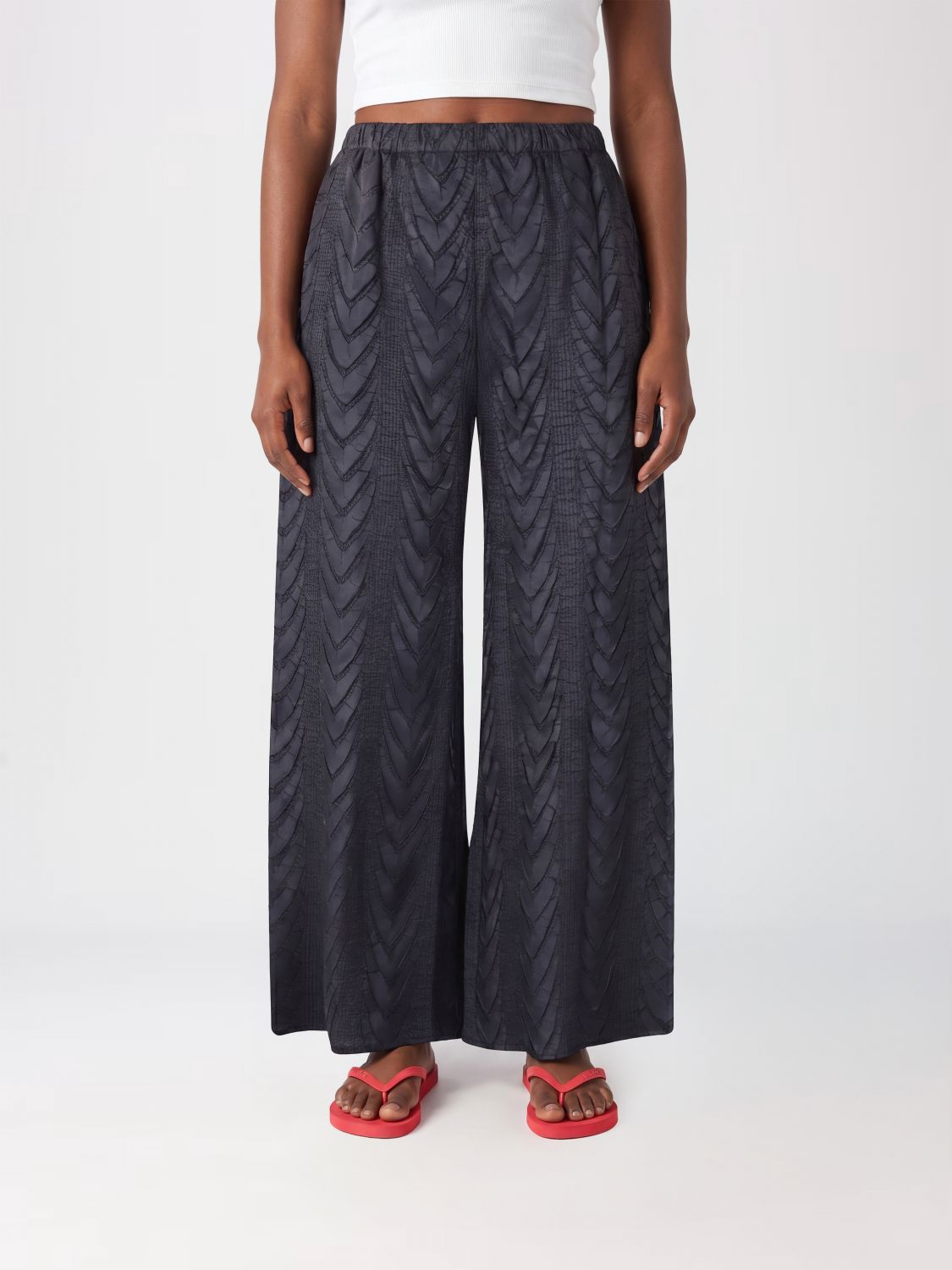 MEIMEIJ Quilted Wide-Leg Polyester Trousers with Elasticated Waist