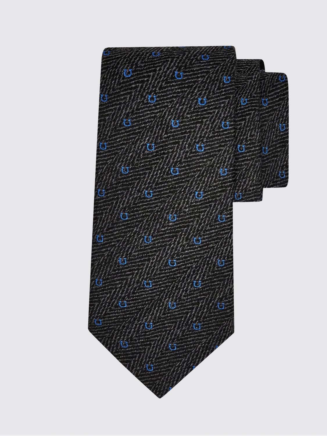 FERRAGAMO Gancini Silk and Wool Tie with Chevron Monogram Pattern