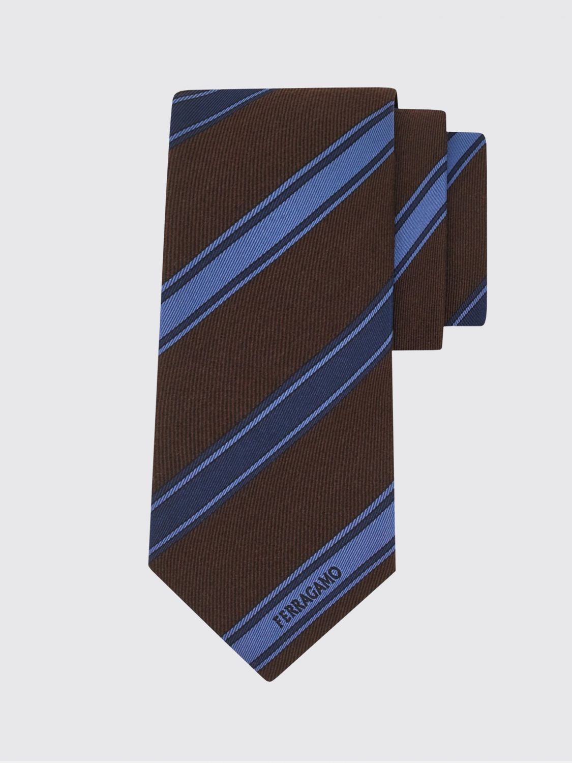 FERRAGAMO Two-Tone Striped Silk Tie with Jacquard Logo
