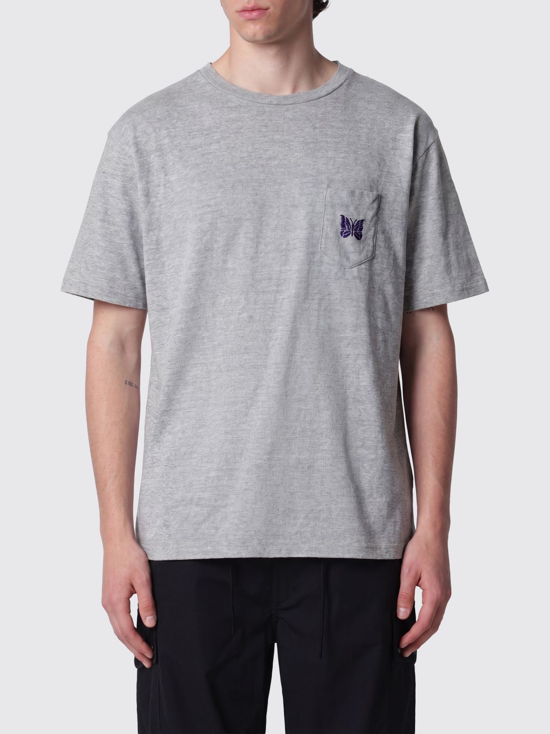 Needles Relaxed Fit Cotton T-Shirt with Embroidered Butterfly on the Chest