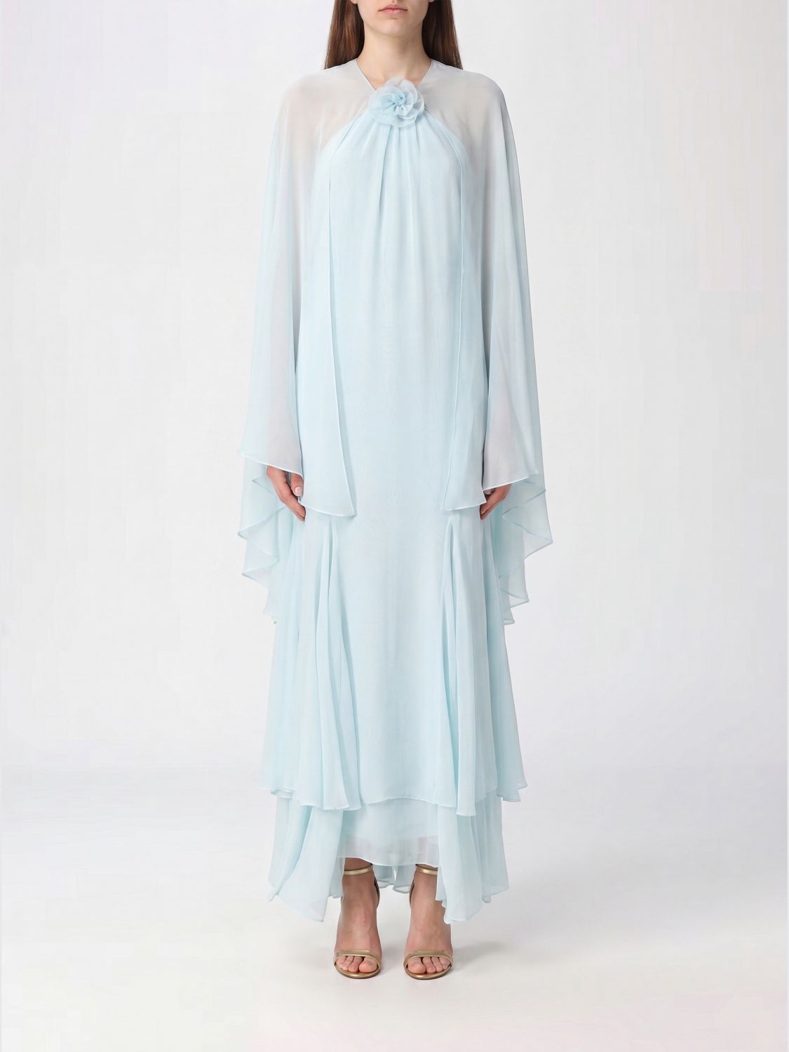 RETROFETE V-Neck Chiffon Midi Evening Dress Retrorfete with Ruffle Details