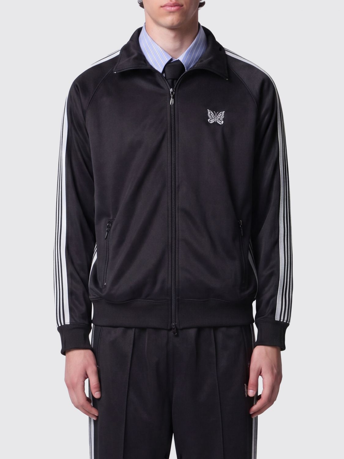 NEEDLES Striped High-Neck Track Jacket with Embroidered Logo