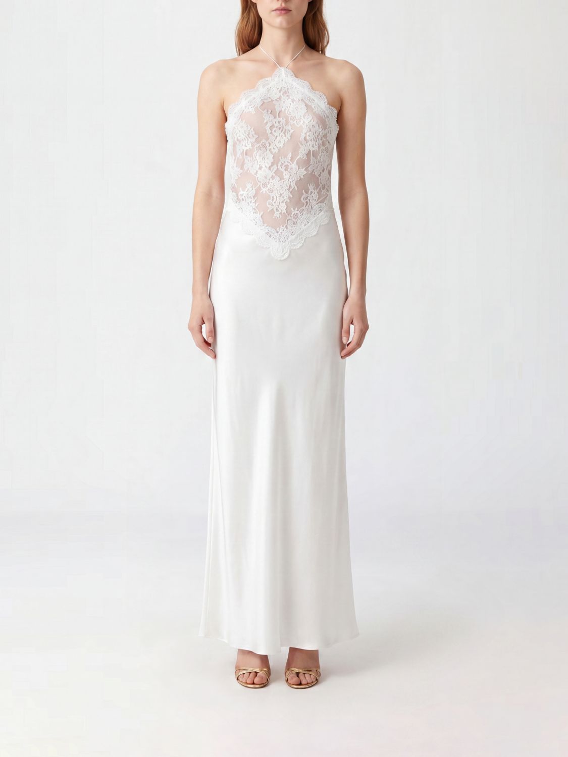 RETROFETE Abito da sposa lungo Retrorfete in raso modello slip dress con scollo all'americana