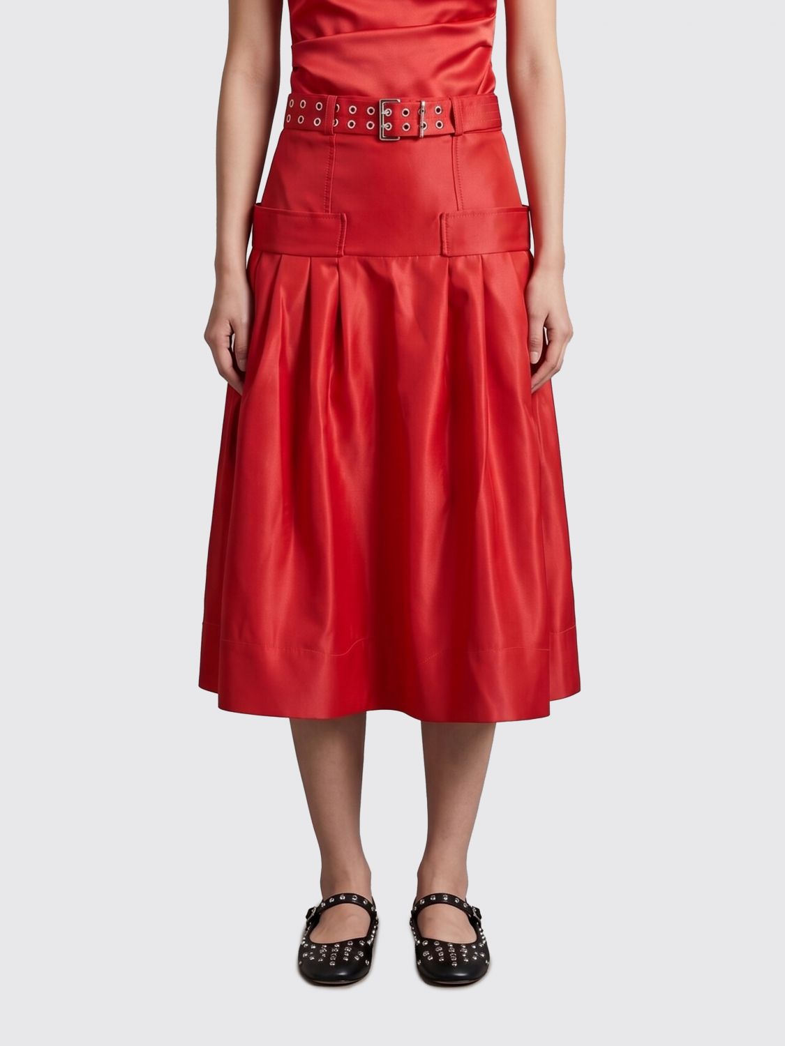 GANNI High-Waisted A-Line Midi Skirt in Recycled Faux Leather