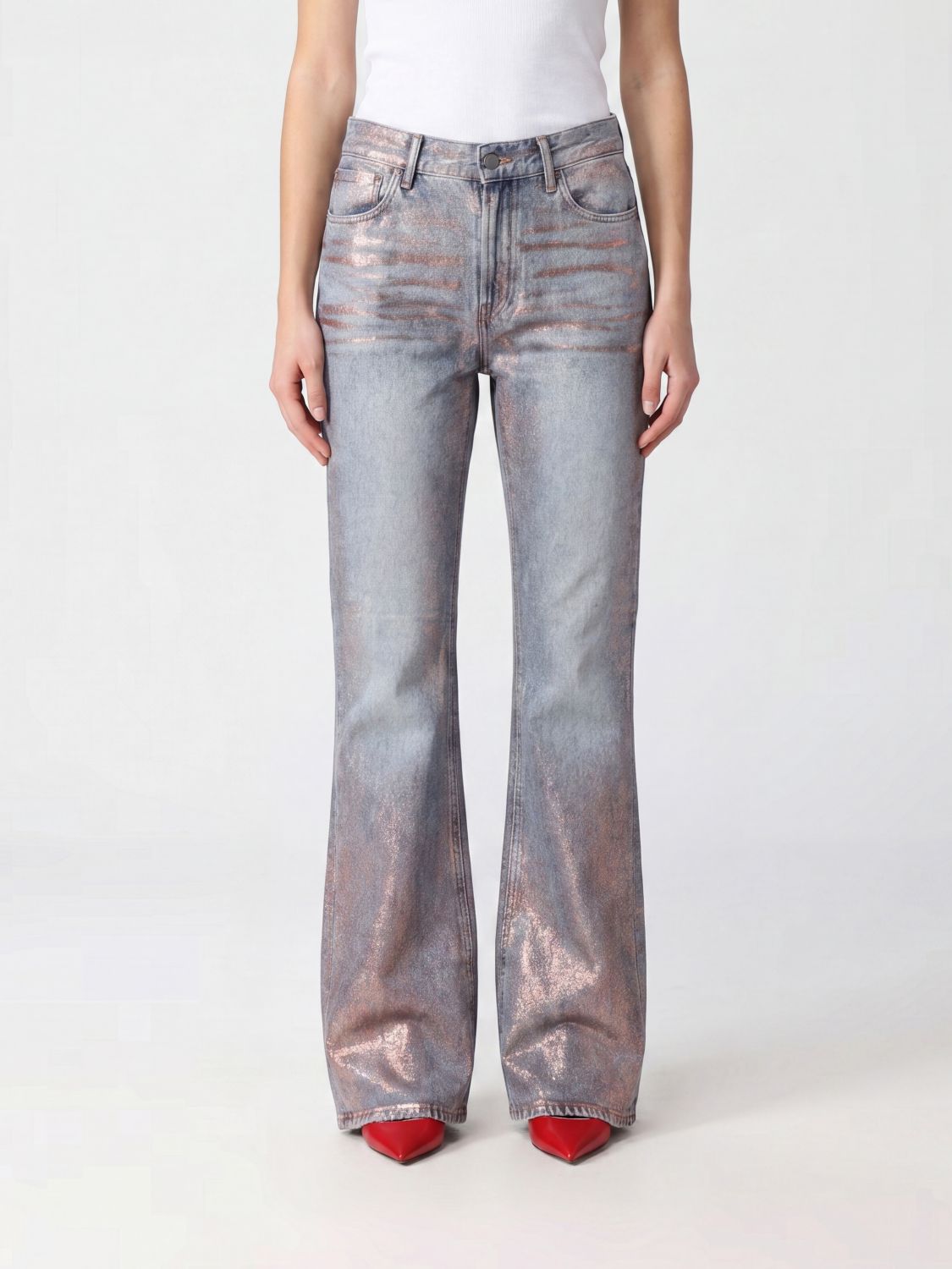 ACNE STUDIOS Jeans flared a cinque tasche in denim con finitura glitter