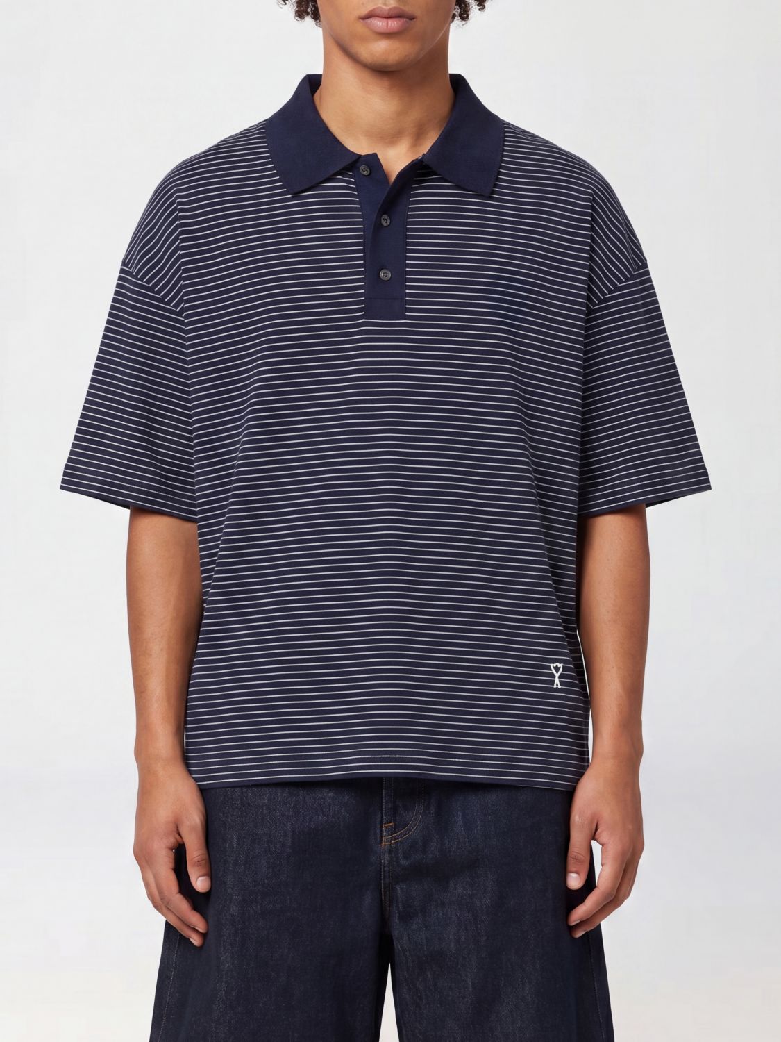 AMI PARIS Polo a righe in cotone con colletto classico e vestibilità relaxed
