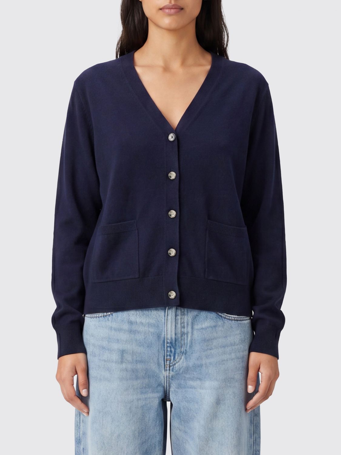 Allude 100% Cashmere V-Neck Cardigan with Patch Pockets