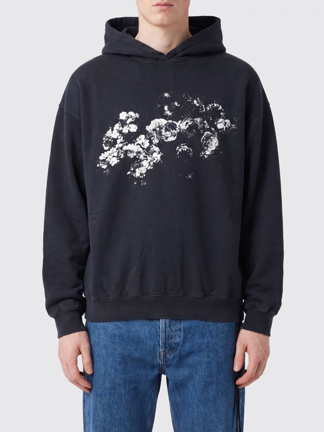 ANN DEMEULEMEESTER Felpa con cappuccio in cotone con stampa floreale
