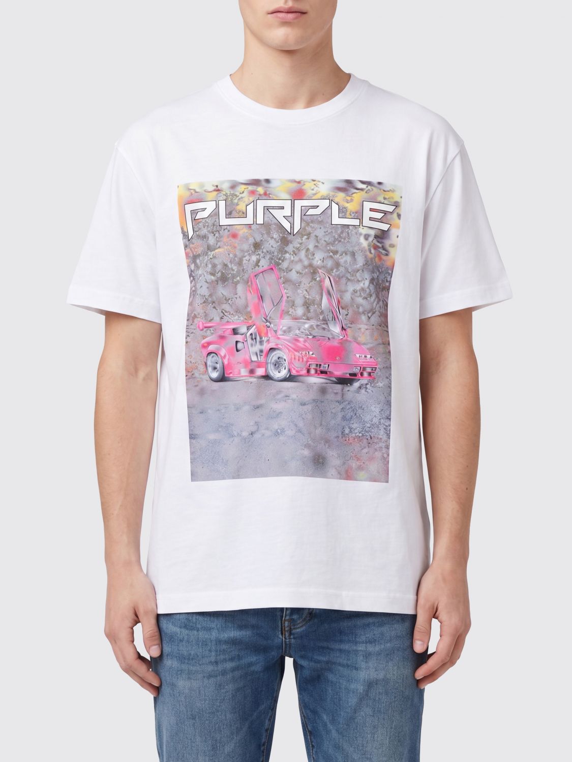 PURPLE T-shirt in cotone con stampa grafica e logo a contrasto