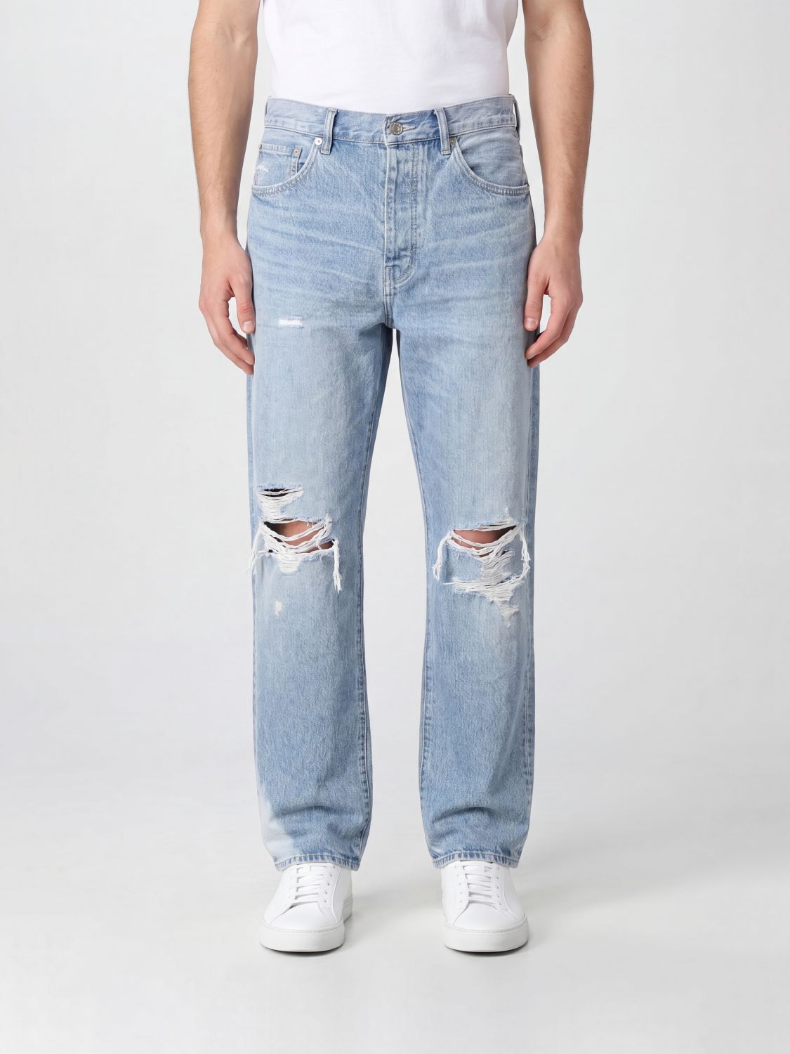 PURPLE Five-Pocket Straight-Fit Distressed Denim Jeans