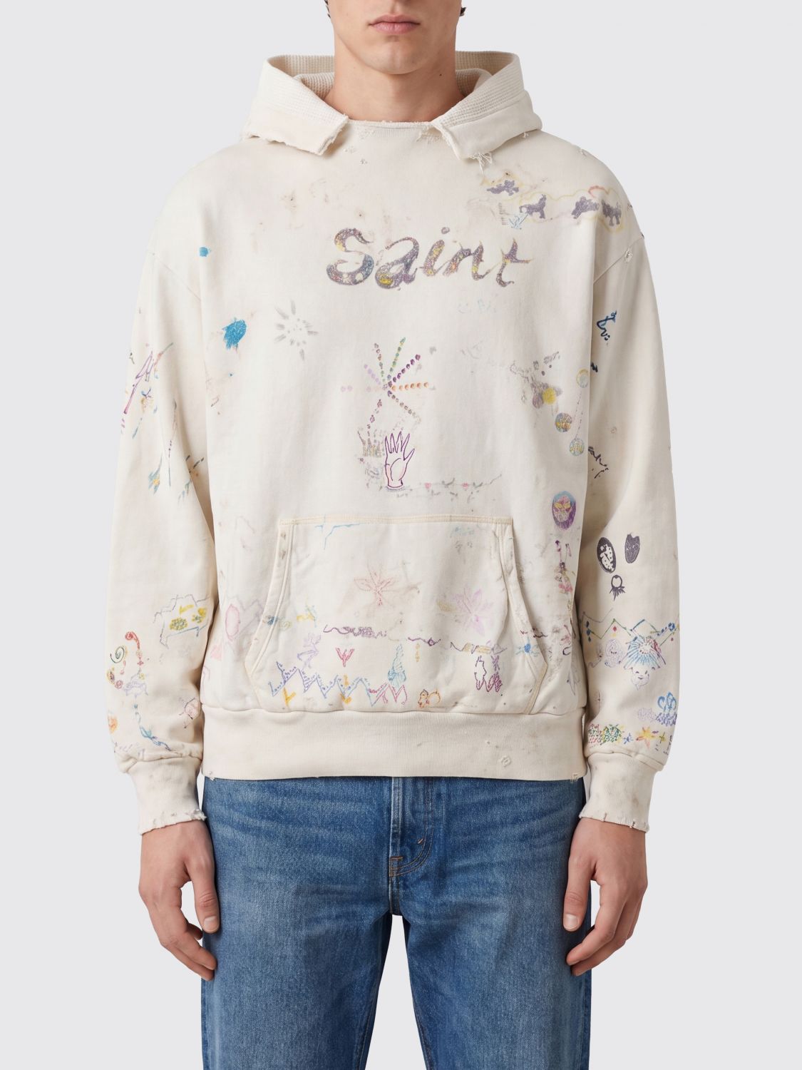 SAINT MXXXXXX Felpa con cappuccio in cotone con stampa grafica relaxed fit