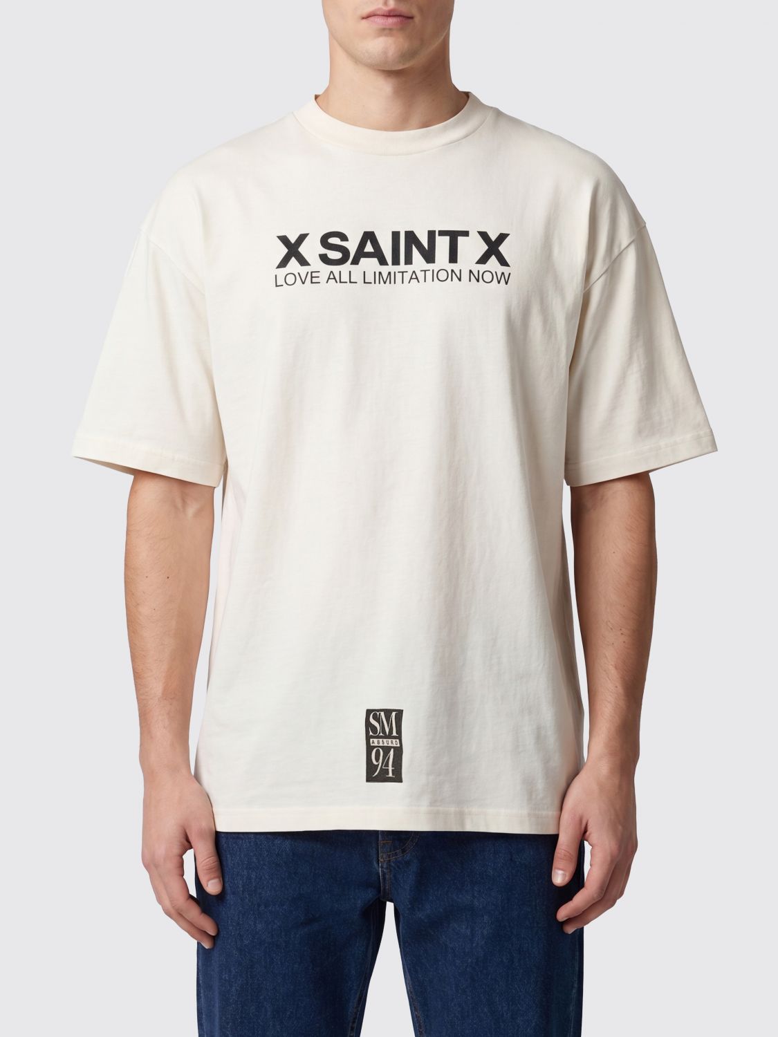 SAINT MXXXXXX T-shirt in cotone con logo stampato a contrasto e girocollo