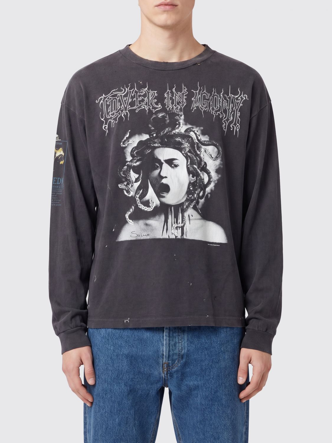 SAINT MXXXXXX T-shirt a maniche lunghe in cotone con stampa logo graffiti