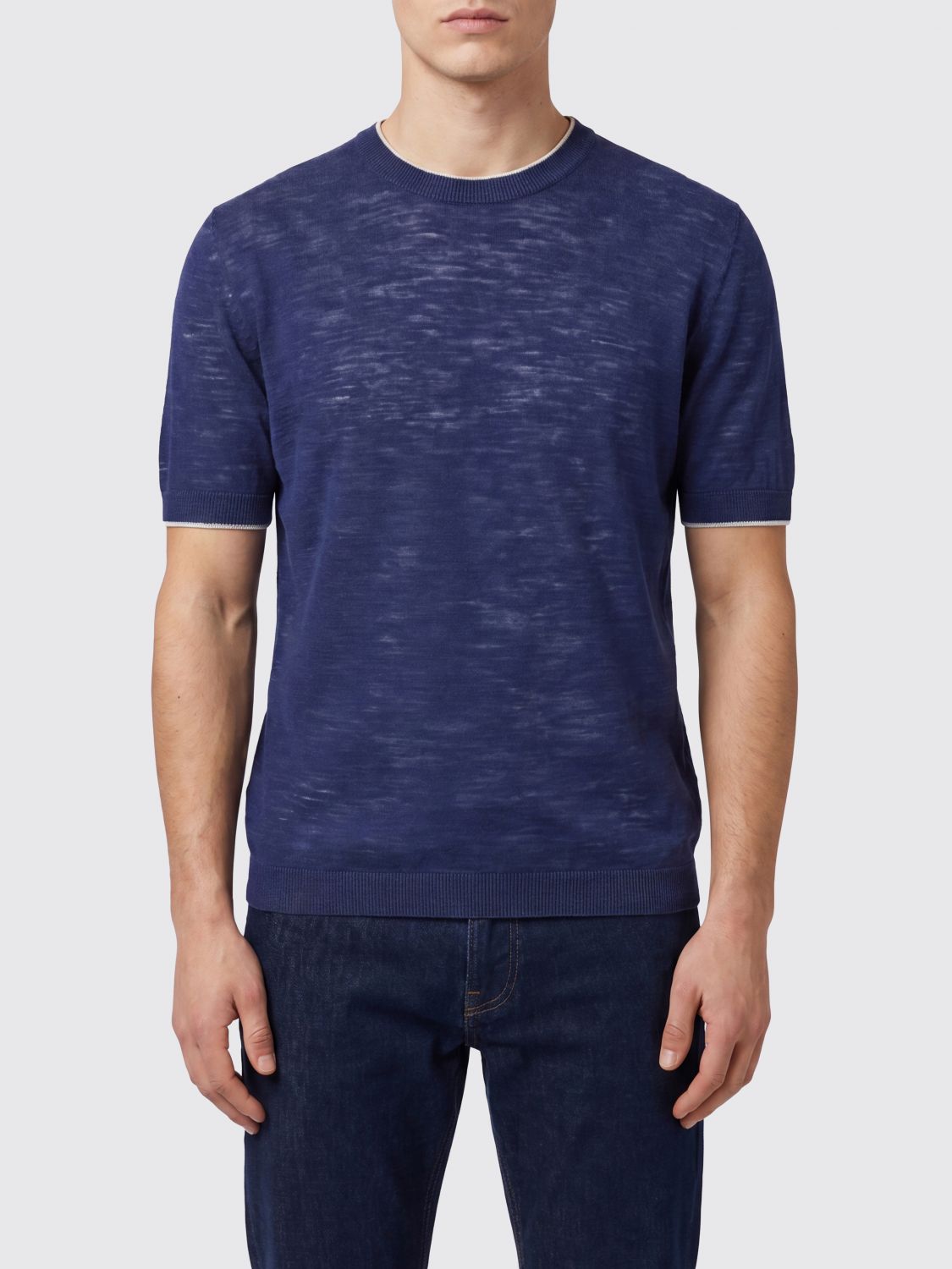 BROOKSFIELD Crewneck T-Shirt in Linen Blend with Ribbed Edges