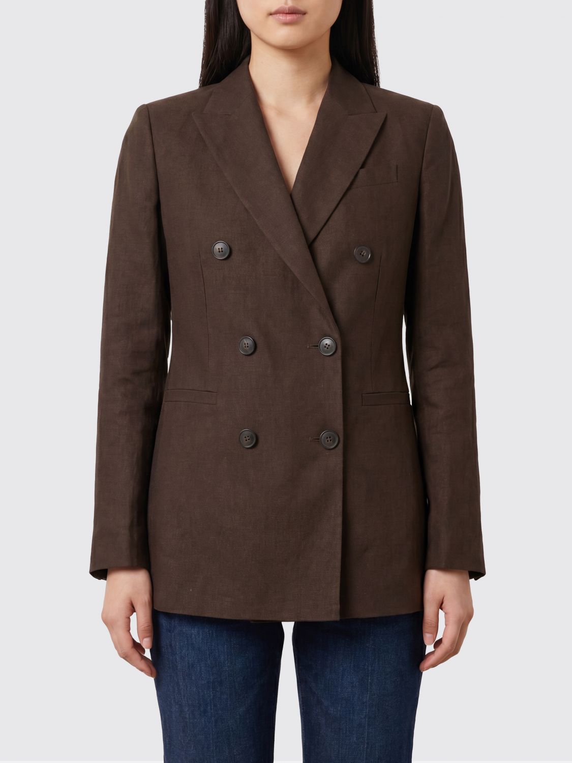 PT TORINO Blazer corto doppiopetto in misto lino con rever a lancia