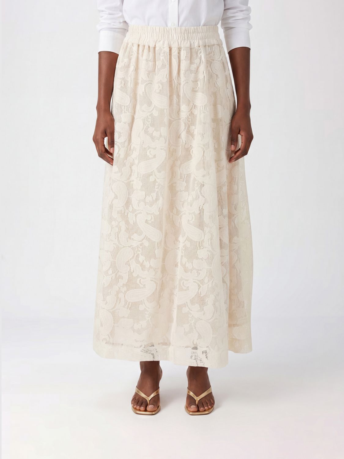 PT TORINO High-Waisted A-Line Maxi Skirt in Lace