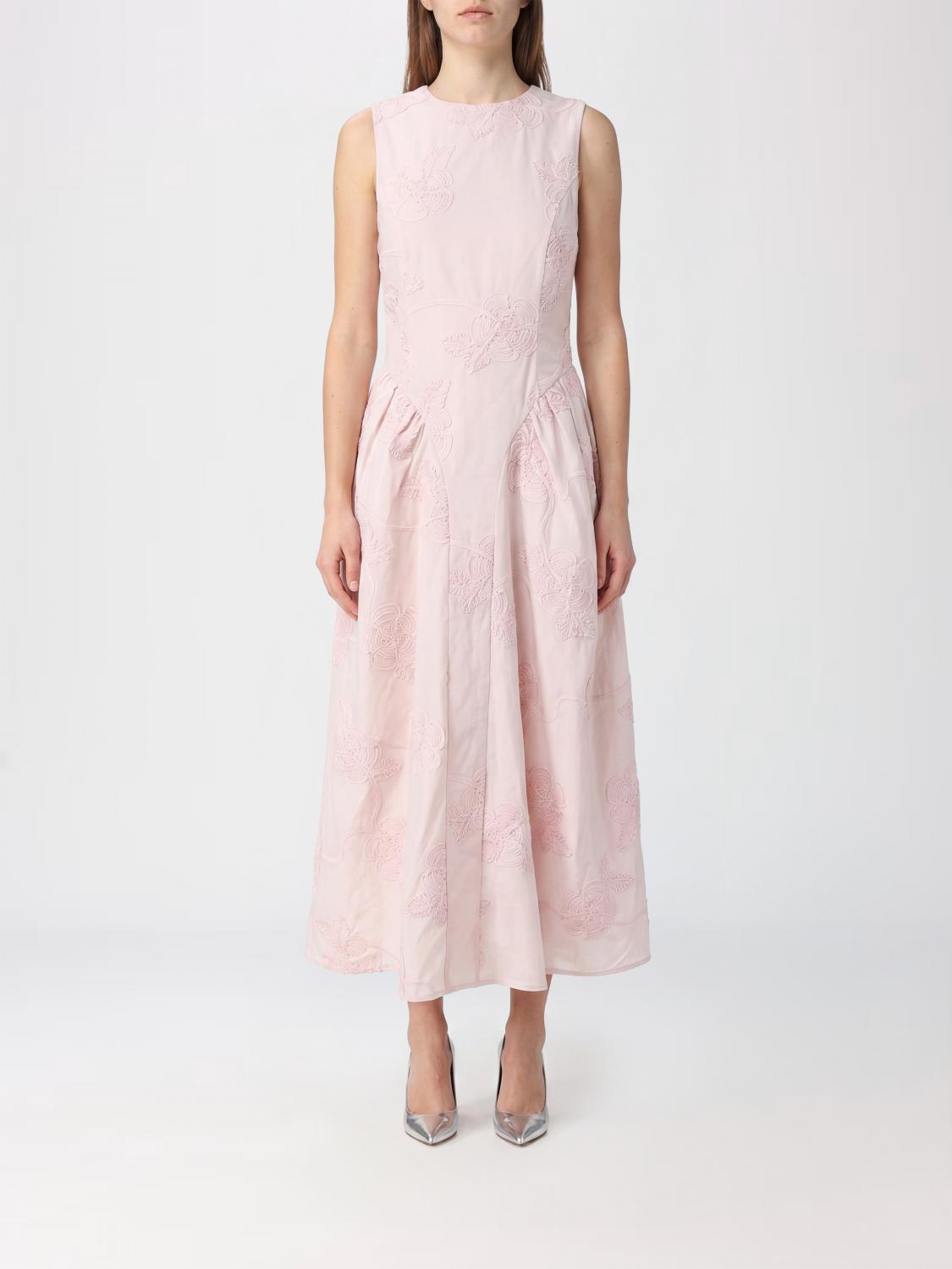 ROTATE Abito midi A-line in mesh floreale con frange e spalle scoperte