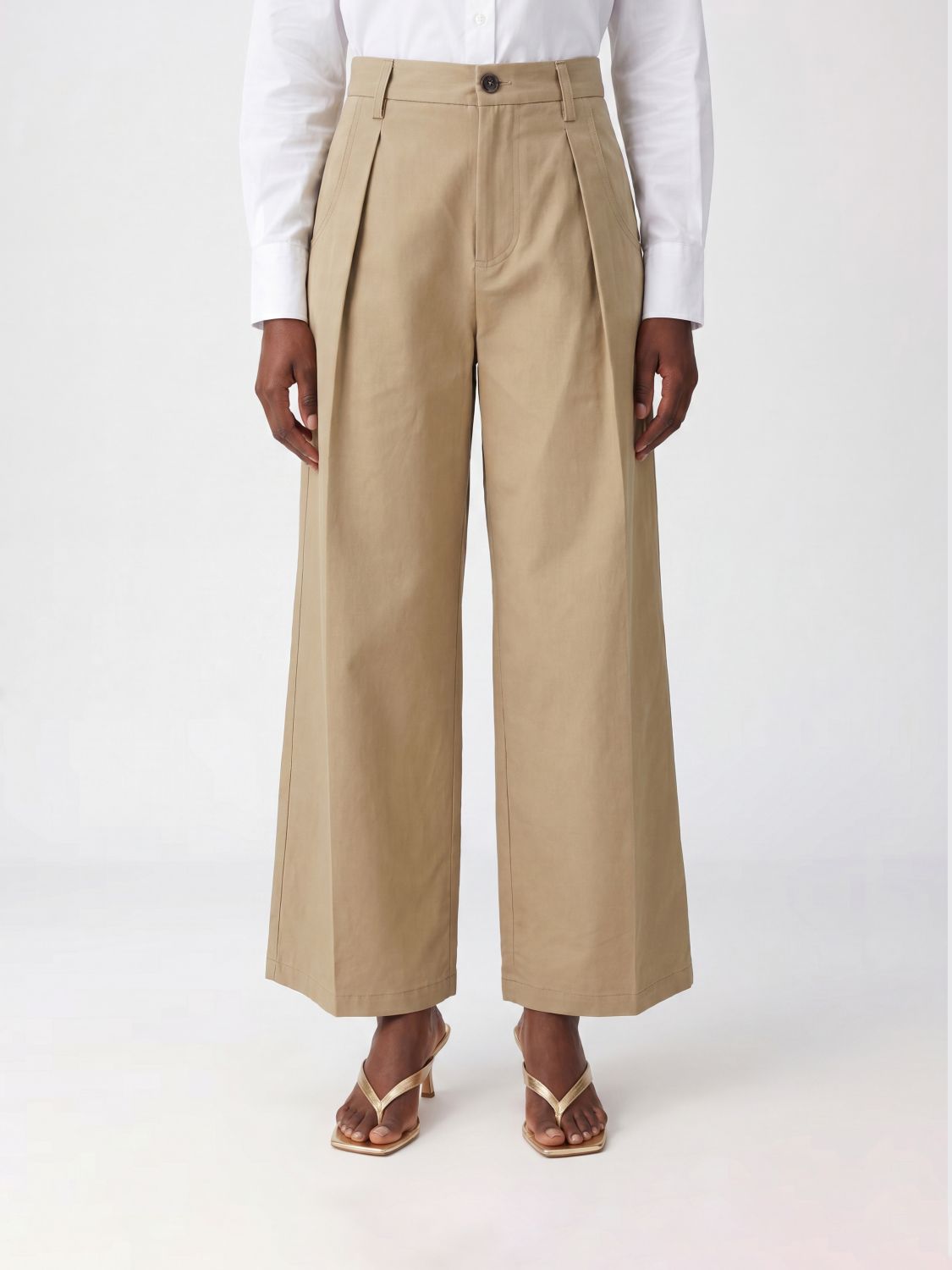 TELA Pantaloni a gamba larga in cotone stretch con passanti in vita
