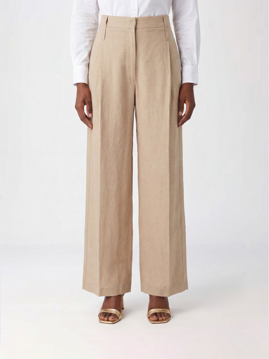 TELA Pantaloni sartoriali a vita alta in lino e cotone a gamba larga
