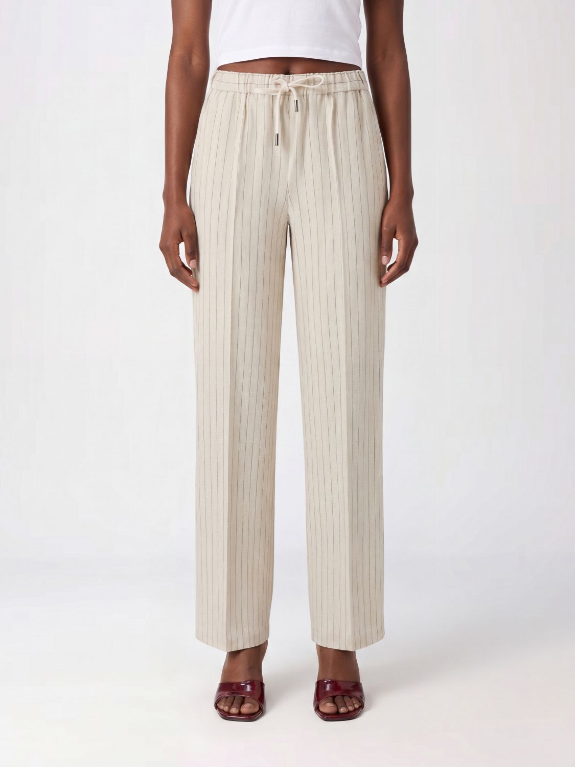 CIRCOLO 1901 Pantaloni palazzo in cotone stretch a righe con coulisse