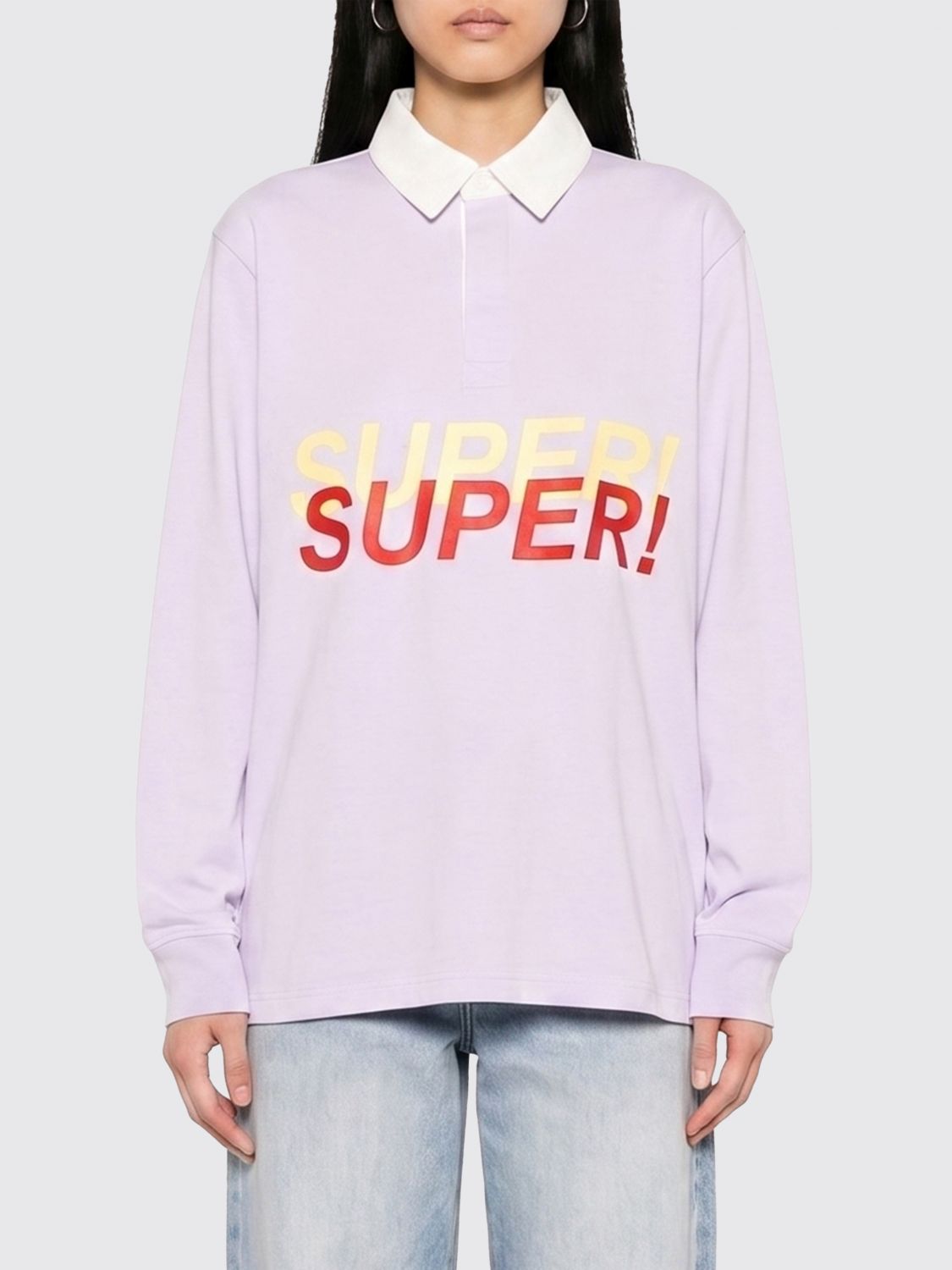 JW ANDERSON Long-Sleeved Cotton Polo Shirt with Print and Dropped Shoulders