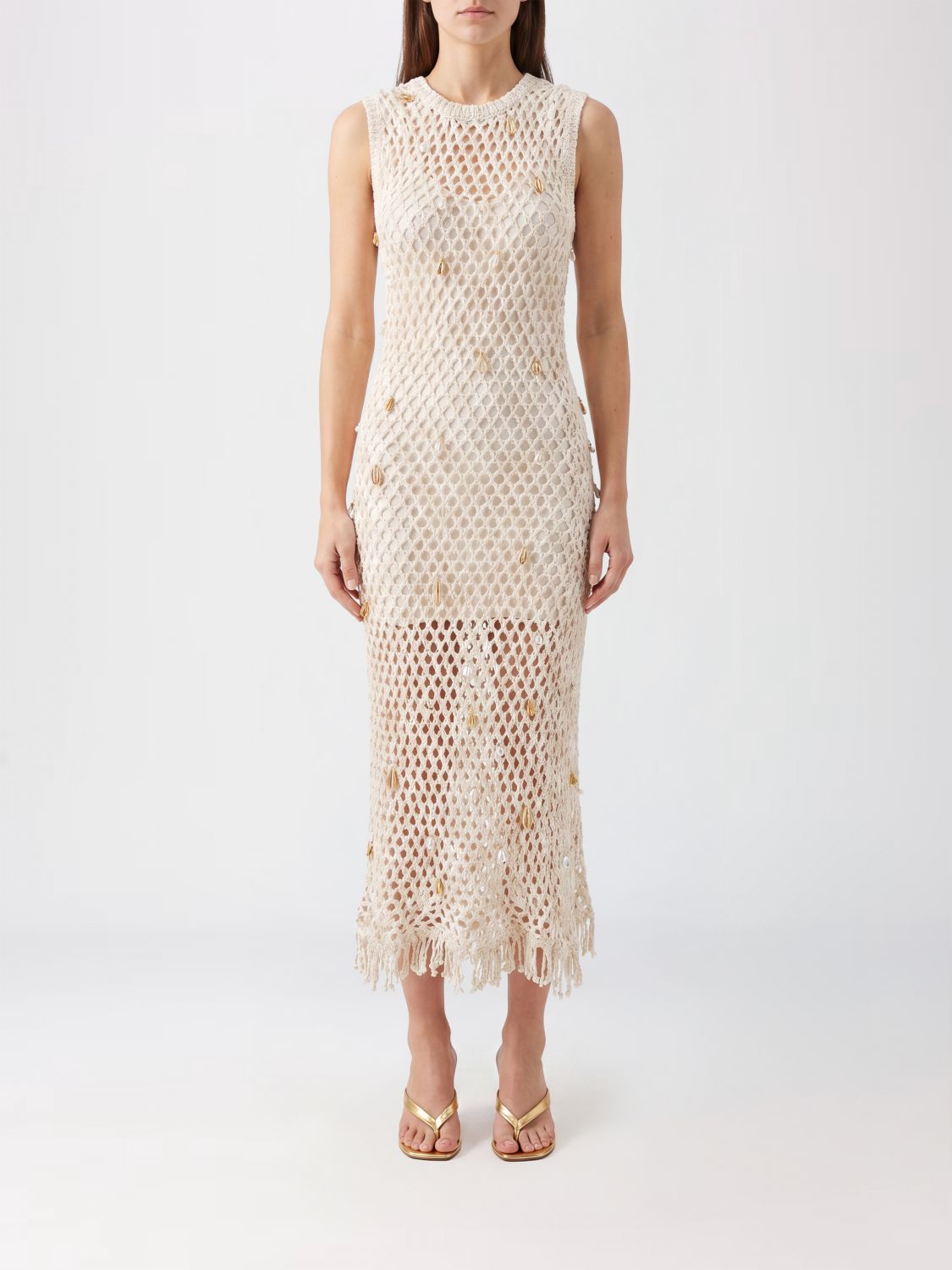 SIMKHAI Schulterfreies Coralia Midi-Kleid aus gehäkelter Baumwollmischung