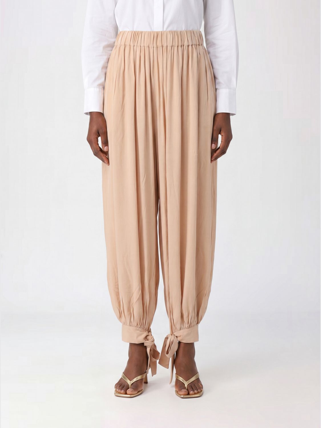 THE ANDAMANE Pantaloni wide leg in puro cotone con vita media elasticizzata
