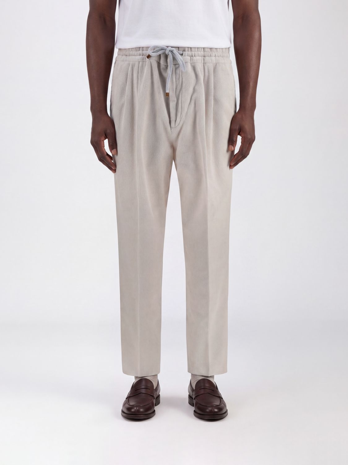 BRUNELLO CUCINELLI Velvet Drawstring Trousers with a Medium Rise