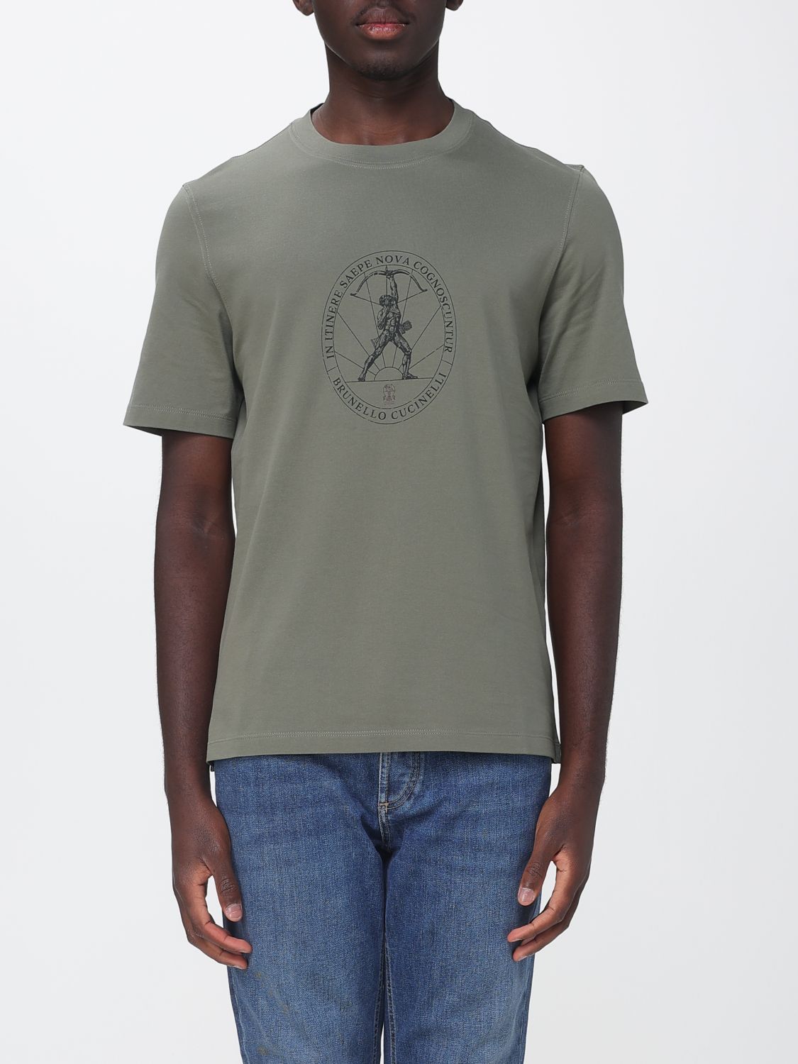 BRUNELLO CUCINELLI T-shirt girocollo in cotone con stampa grafica a contrasto